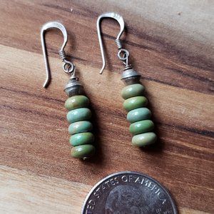 Handmade Vintage Green Turquoise Earrings with Sterling Silver from New Mexico